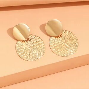 Gold Geometric Round Earrings – Boho Statement Studs